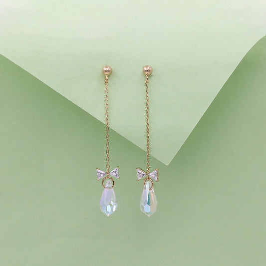Gold Plated Hanging Bow With Color Change Pear Drop Earring