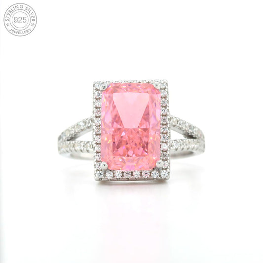 Silver Pink Sapphire V Shape Diamond Ring