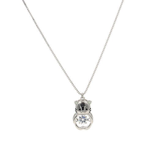 Silver lucky cat diamond pendant with chain
