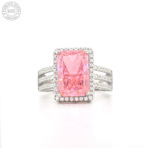 Silver Pink Sapphire Three Layers Diamonds Ring