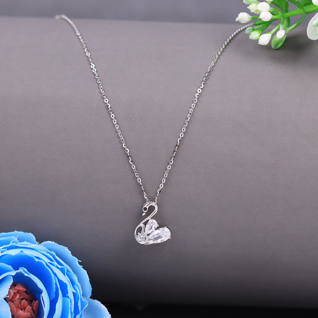 Sterling Silver Swan Design Cz Pendant With Chain – Eri Silvers