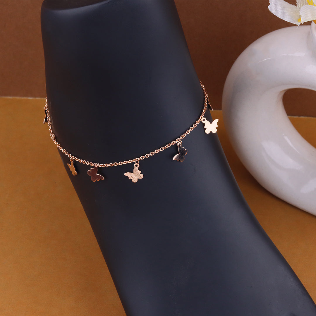 Rose Gold Hanging Butterfly Anklet Graceful Flutter