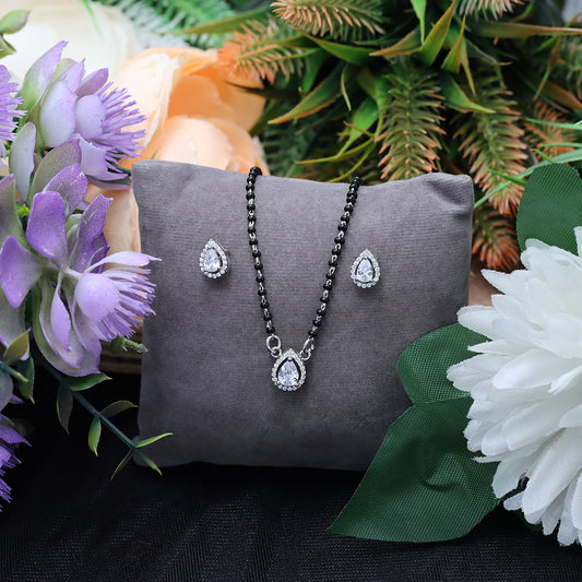 Silver Pear Shape  Mangalsutra & Earrings Set