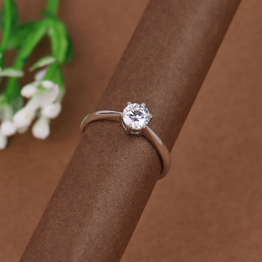 Six Prong 925 Silver Diamond Adjustable Ring