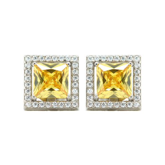 Silver Yellow Sapphire Square Diamond Earring