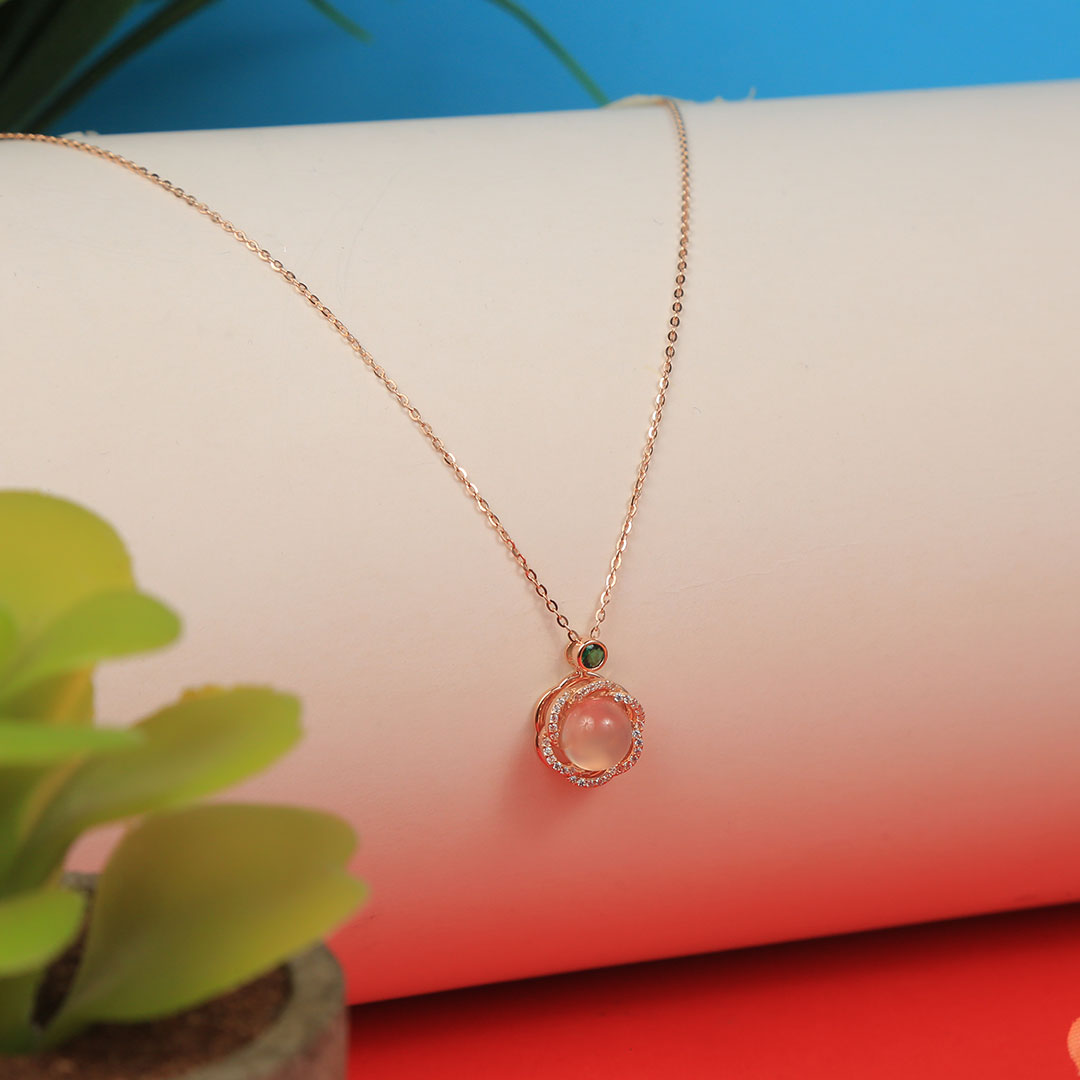 Rose Gold Rotating Flower Stud Transparent Design Pendant With