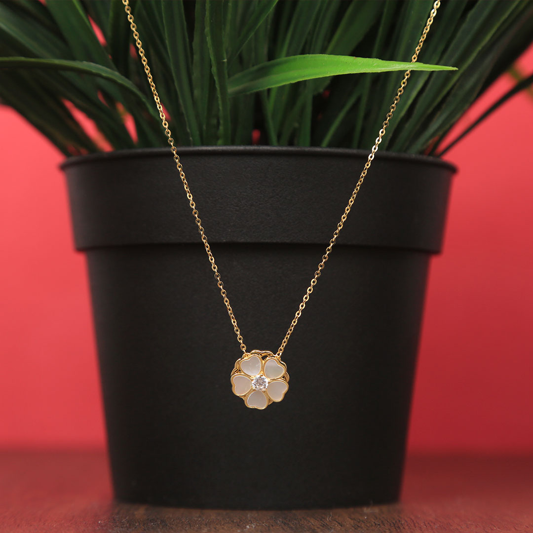 Gold Plated Rotating Clover Flower Stud Mother of Pearl Pendant