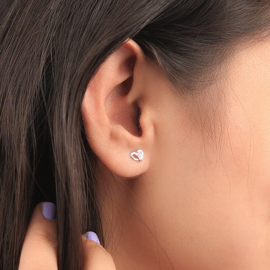 Silver Heart Diamond Earrings