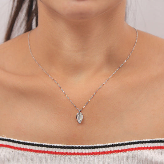 Silver single leaf transparent design pendant with chain