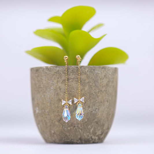 Gold Plated Hanging Bow With Color Change Pear Drop Earring
