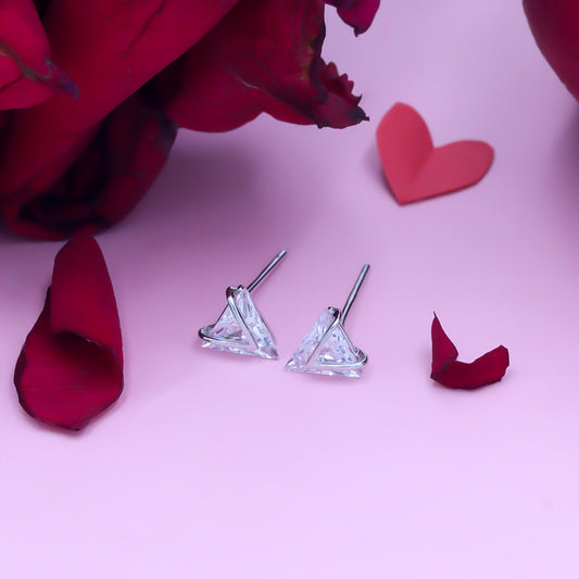 Silver Tringle Shape Diamond Earring