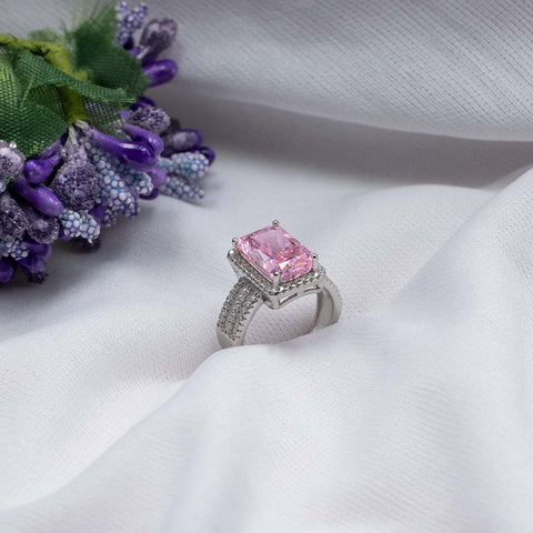 Silver Pink Sapphire Three Layers Diamonds Ring