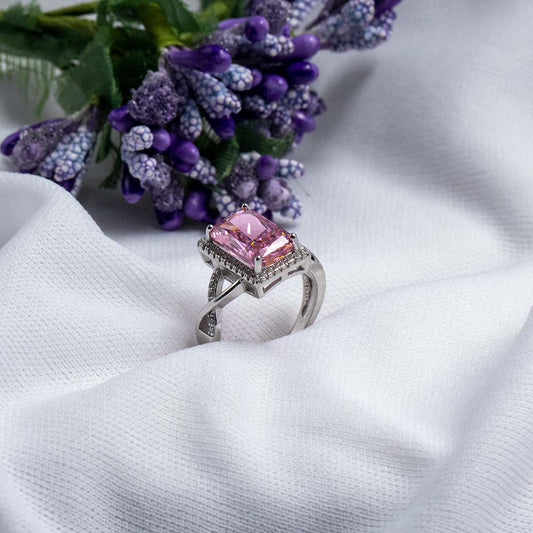 Silver Pink Sapphire Lnfinity Diamond Ring