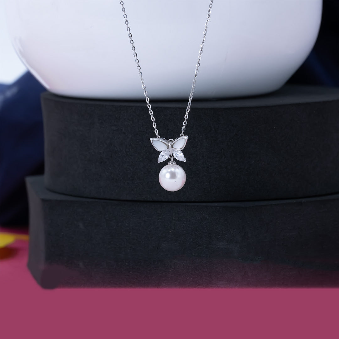 Silver Butterfly Pearl Pendant Graceful Elegance – Eri Silvers