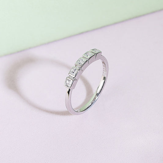 Sterling Silver Baguette Adjustable Diamond Ring