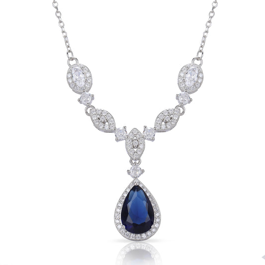 Blue Sapphire Diamond Silver Necklace