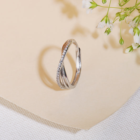 Silver Crystal  Adjustable Diamond Ring