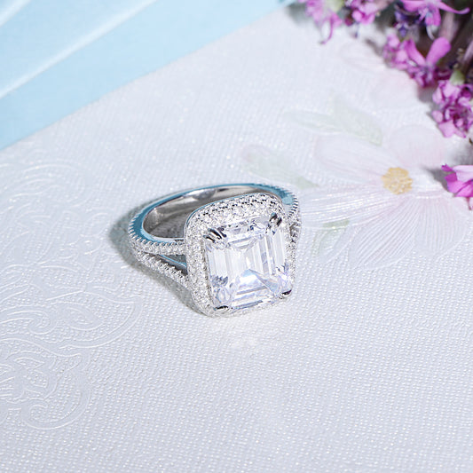 Silver emerald cut diamond ring India