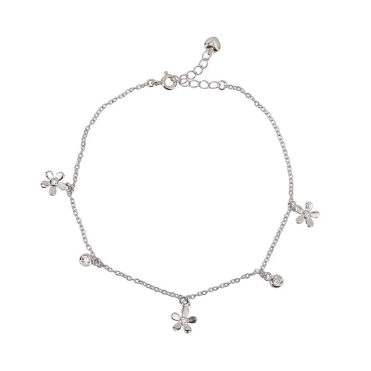 Silver flower with Solitaire Dimond anklet