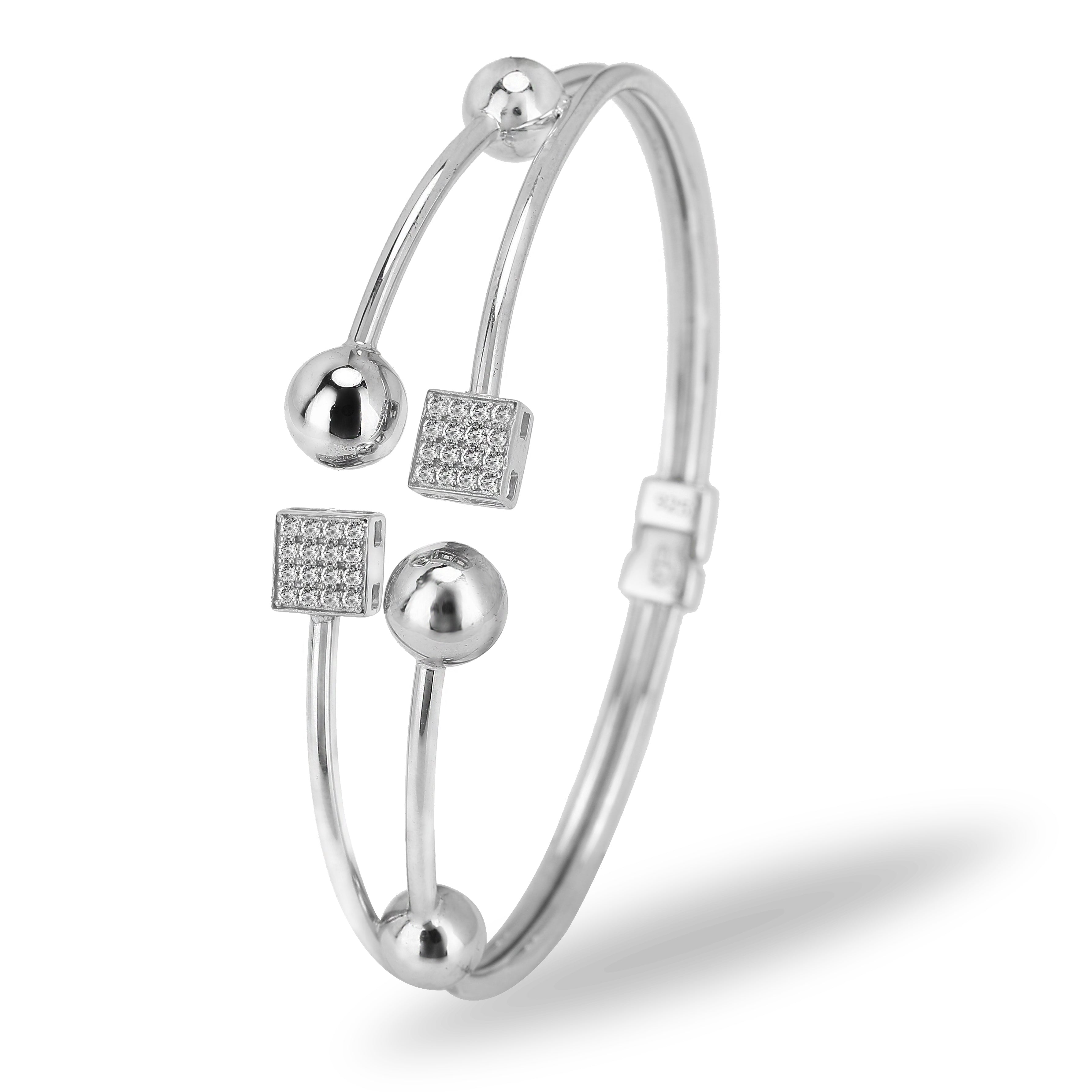 Silver square and circle diamond bracelet