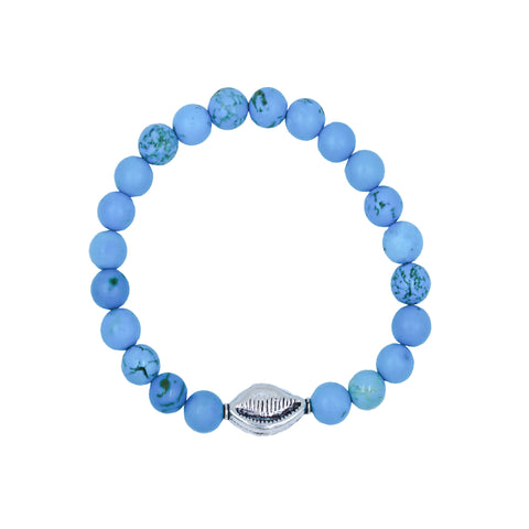 Sky Blue Stone Beaded Stretch Bracelet in Sterling Silver Kodi