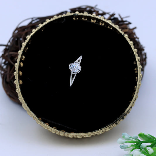 Quatrefoil Shape Silver Solitaire Diamond Adjustable Ring