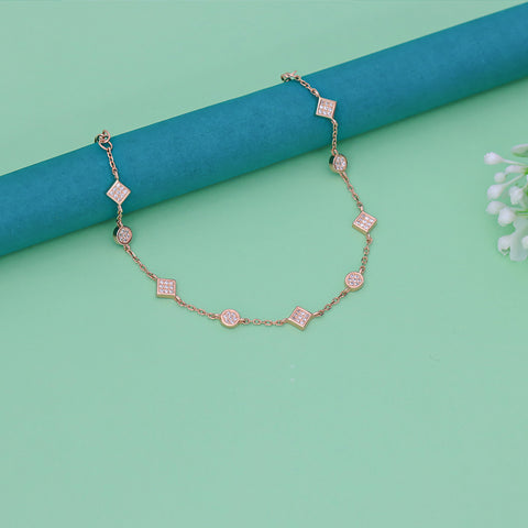 Rose Gold Rhombus With Round Shape Chain  Bracelet