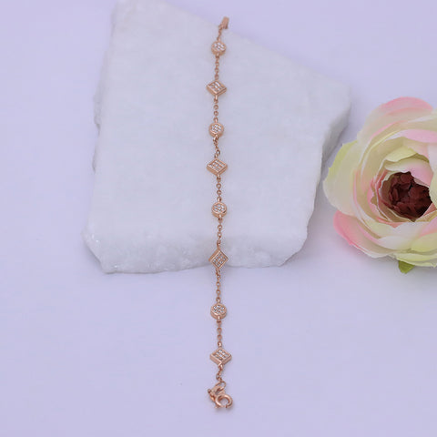 Rose Gold Rhombus With Round Shape Chain  Bracelet