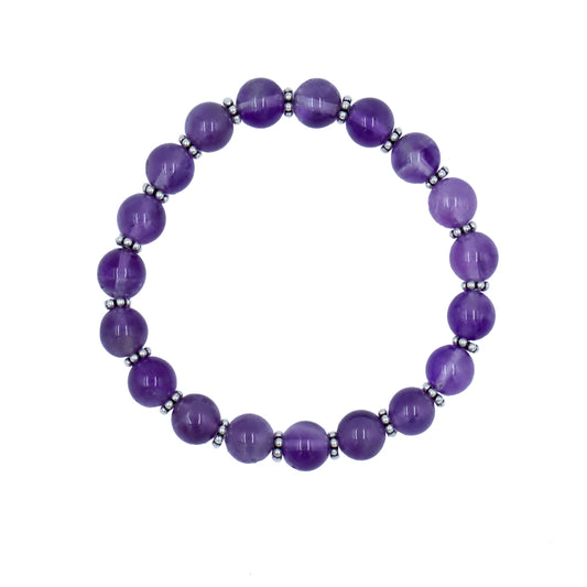 Purple Crystal Stone Stretch Bracelet in Sterling Silver