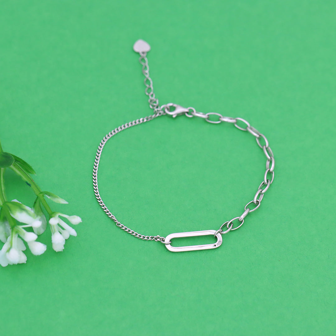 925 Silver Round Link With Chain Bracelet