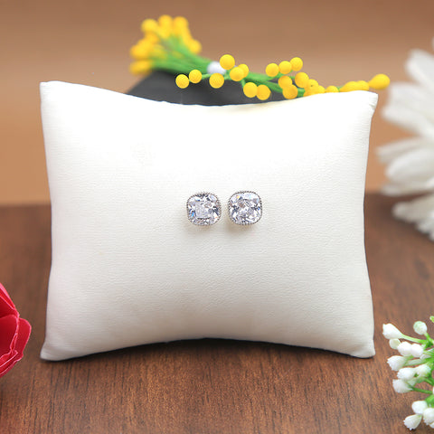 Silver White Shiny Square Earring