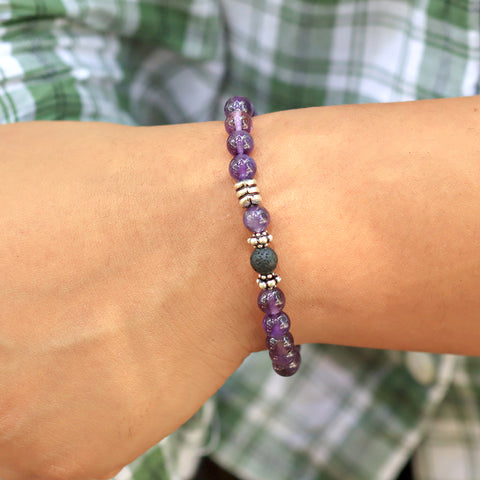Purple Gems Stone Stretch Bracelet in Sterling Silver