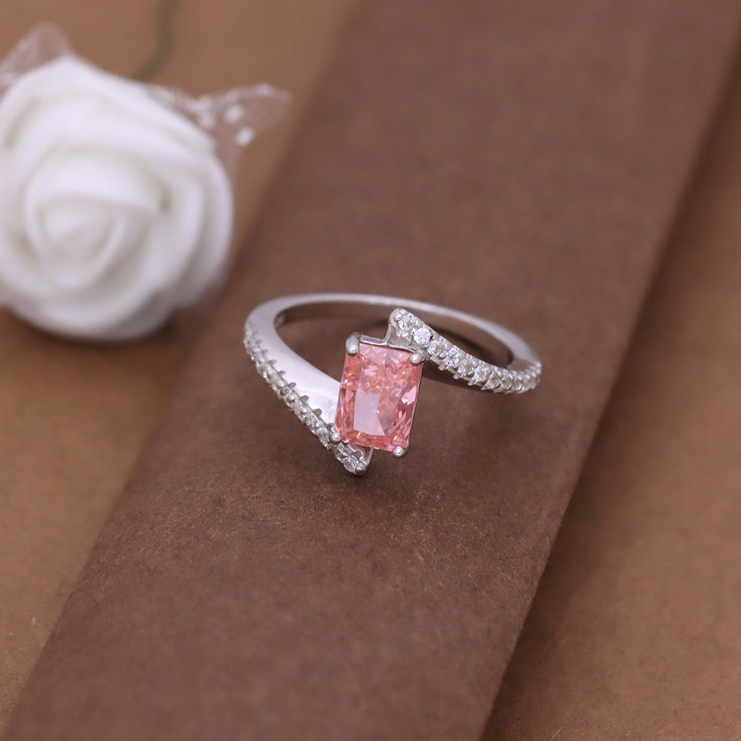 Silver Square Pink Sapphire Curved Ring