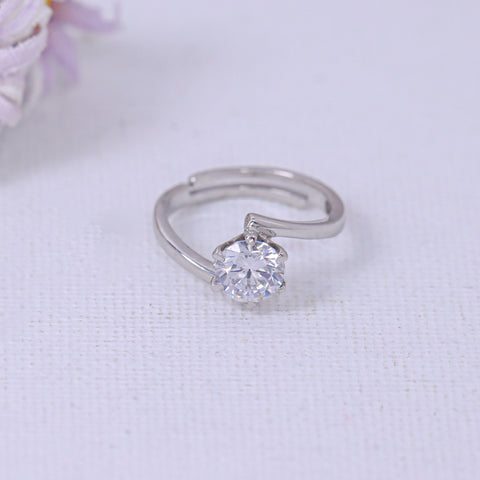 Silver Single Diamond Ring With Adjustable Size