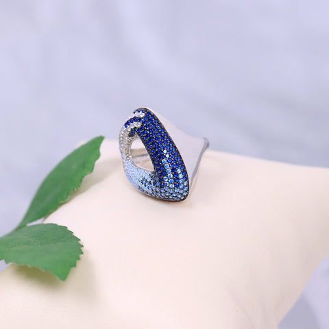 Silver blue stone studded tringle multi color ring