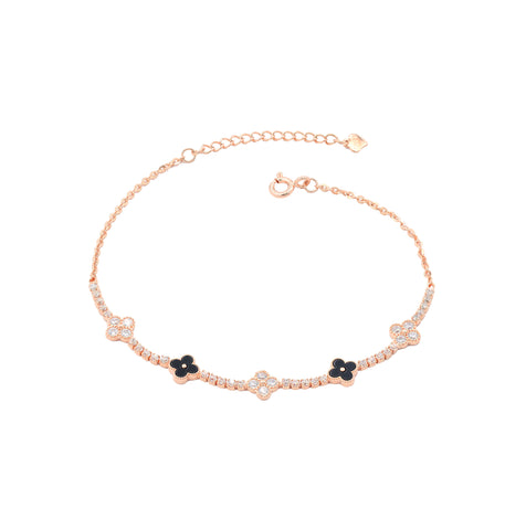 Rose Gold Clover Charm Diamond Bracelet for Women