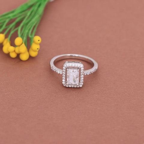 925 Silver Square White Sapphire Ring for Her