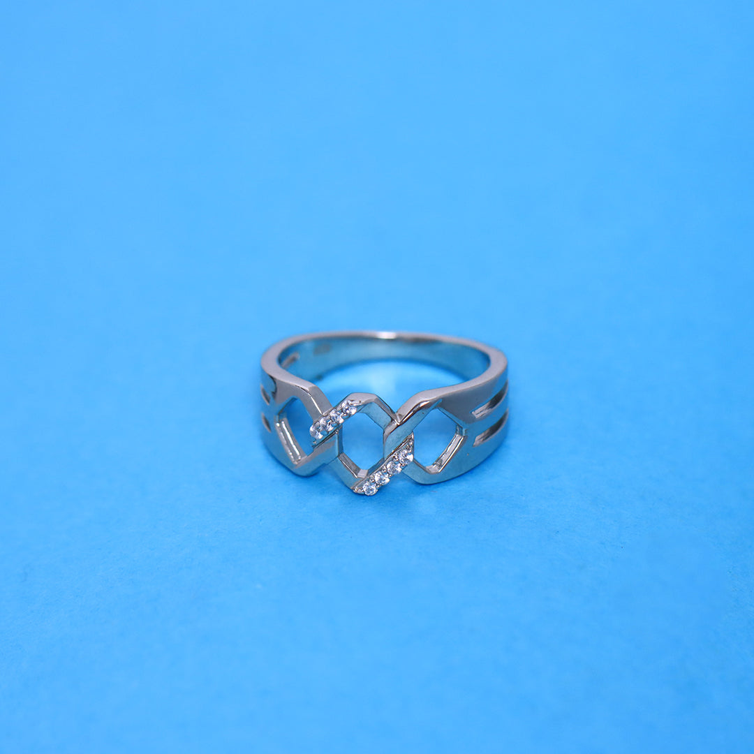 Hexagonal Link  Band Silver Ring