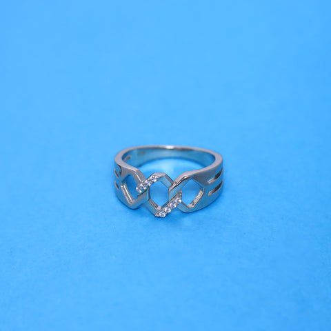 Hexagonal Link  Band Silver Ring