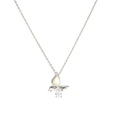 Silver Cz With Mother of Pearl Butterfly Pendant With Chain