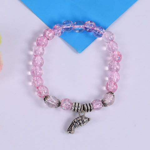 Pink Gemstone Stretch Bracelet in Sterling Silver Fish