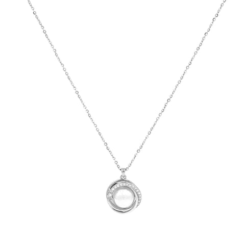 Silver Round Linked With Pearl Pendant With Chain