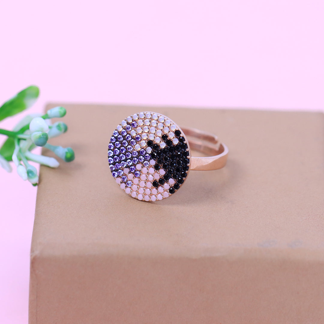 Round mixed color transition zircon rose gold ring