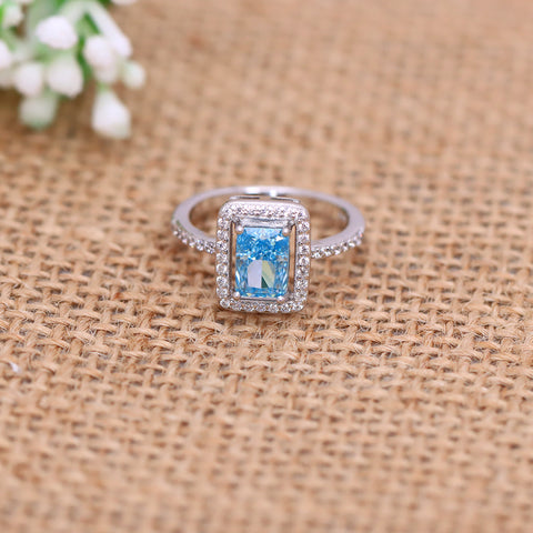 Silver Cushion Cut Blue Topaz Ring