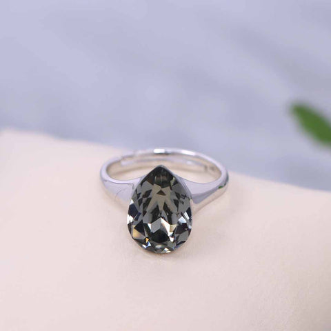 Black Topaz Pear Shape Silver Ring