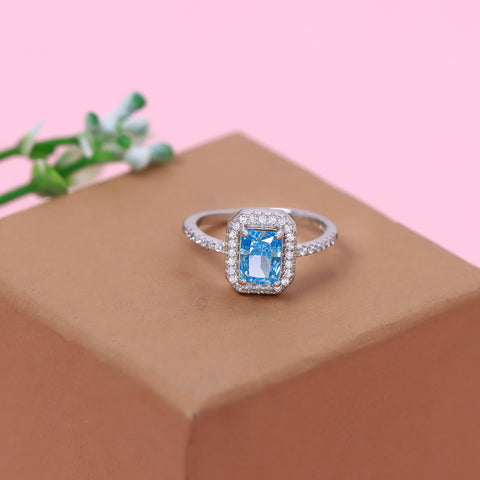 Princess Cut Blue Silver Diamond Ring