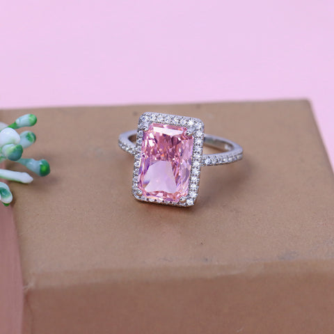 Sterling Silver Pink Gem Engagement Ring