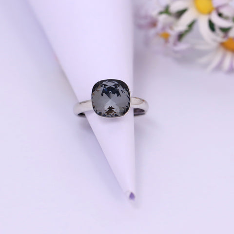 Silver Black Topaz Ring