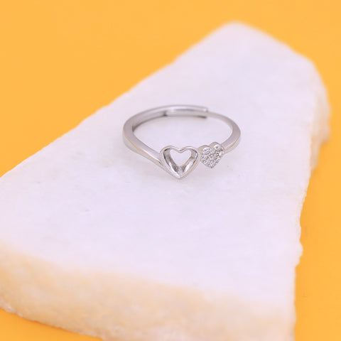 Silver Twin Heart   Adjustable Ring