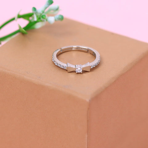 Silver Mini Bow Tie Adjustable Ring for Women